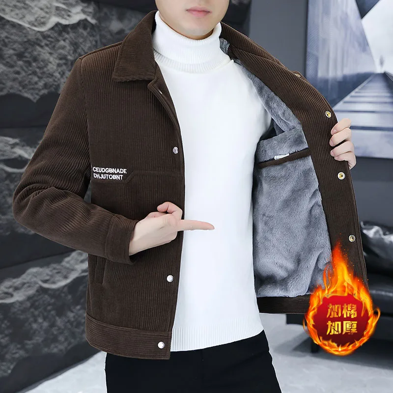 Зимняя новая модная мужская флисовая куртка с отложным воротником толстые