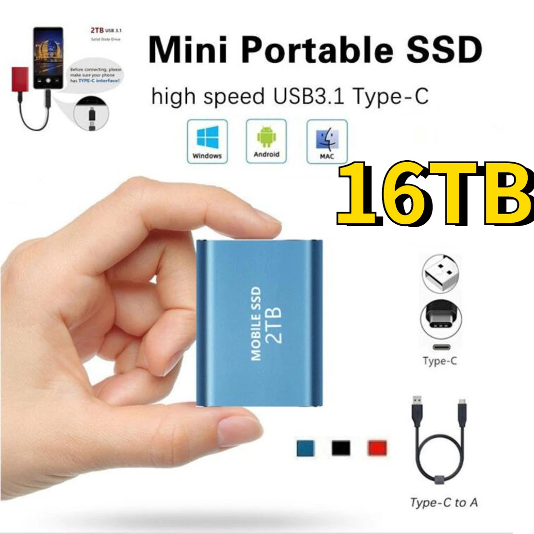 

Твердотельный внешний накопитель USB 3.1 Type C SSD Φ 4 ТБ 8 ТБ 10 ТБ 16 ТБ внешний жесткий диск для настольного ноутбука
