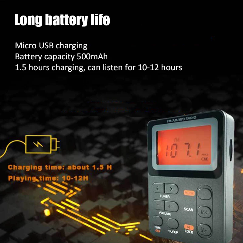 Карманный AM/FM радио портативный ЖК-дисплей приемник мини MP3 плеер с наушниками