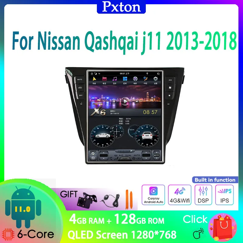 

Pxton Tesla Screen Android Car Radio Stereo Multimedia Player For Nissan Qashqai j11 2013-2018 Carplay Auto 6G+128G 4G WIFI DSP