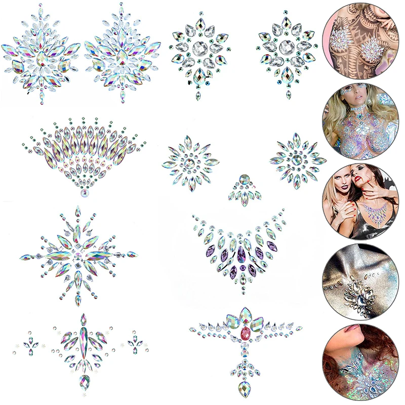 

Акриловые красочные прозрачные сексуальные самоклеящиеся наклейки на грудь, дышащие наклейки на бюстгальтер, украшения для тела