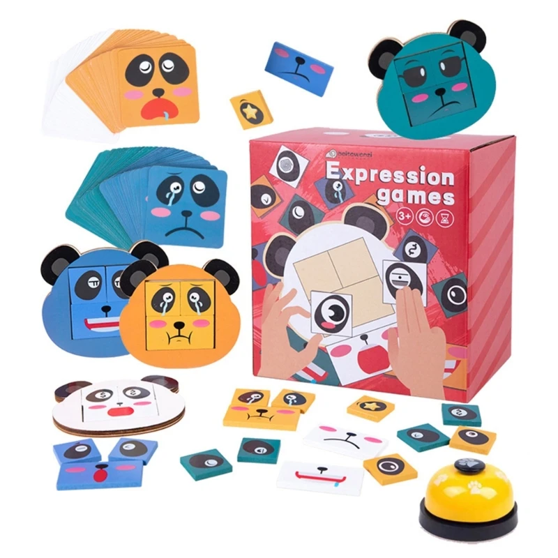 

Pandas Expression Puzzle Wooden Expression Matching Block Puzzles Face-Changing Cube Building Block Face Change Cube
