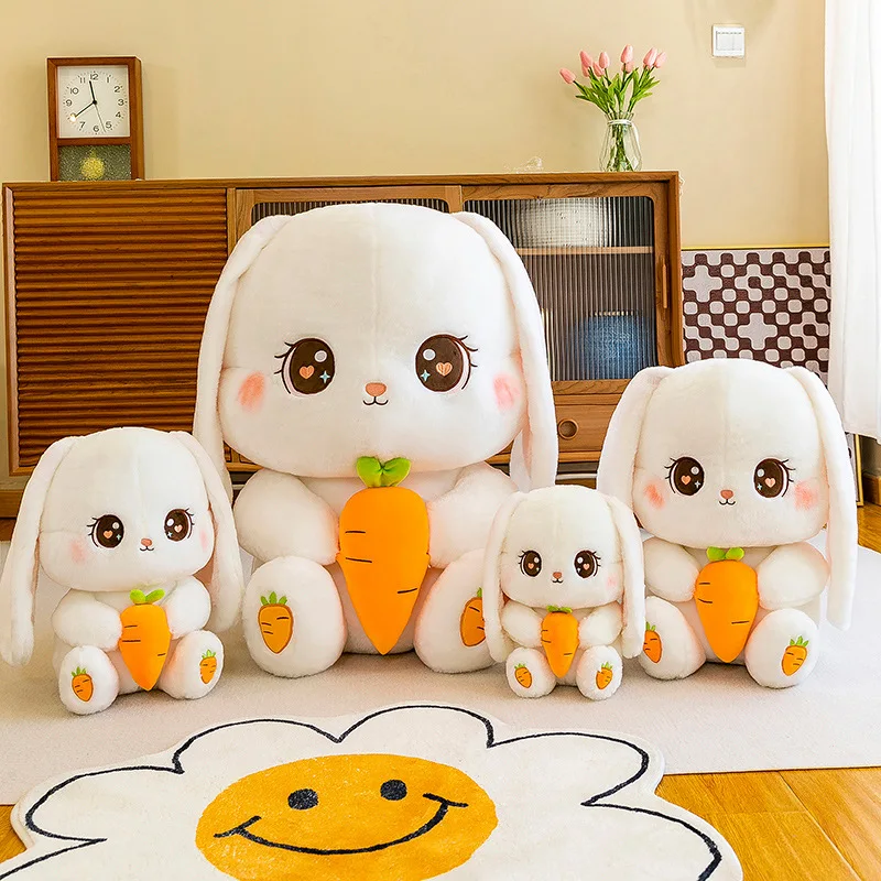 

Cute Doll Plush Toy Rabbit Holding A Carrot Cartoon Children's Animal Cute Long Ear Home Bed Sofa Desk Car Decoration Collection