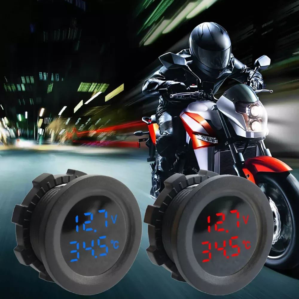 

Автомобильный Круглый вольтметр, измеритель температуры, напряжения 12-24 В, с цифровым дисплеем для автомобилей, мотоциклов, лодок, яхт