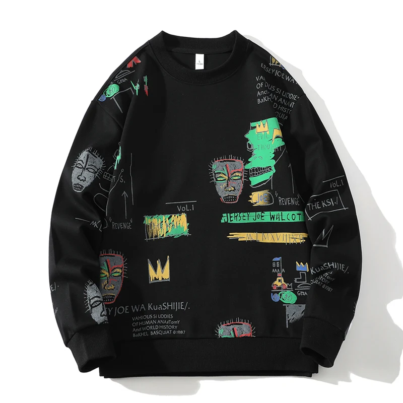 Мужская толстовка с капюшоном черный пуловер принтом в стиле хип-хоп и панк
