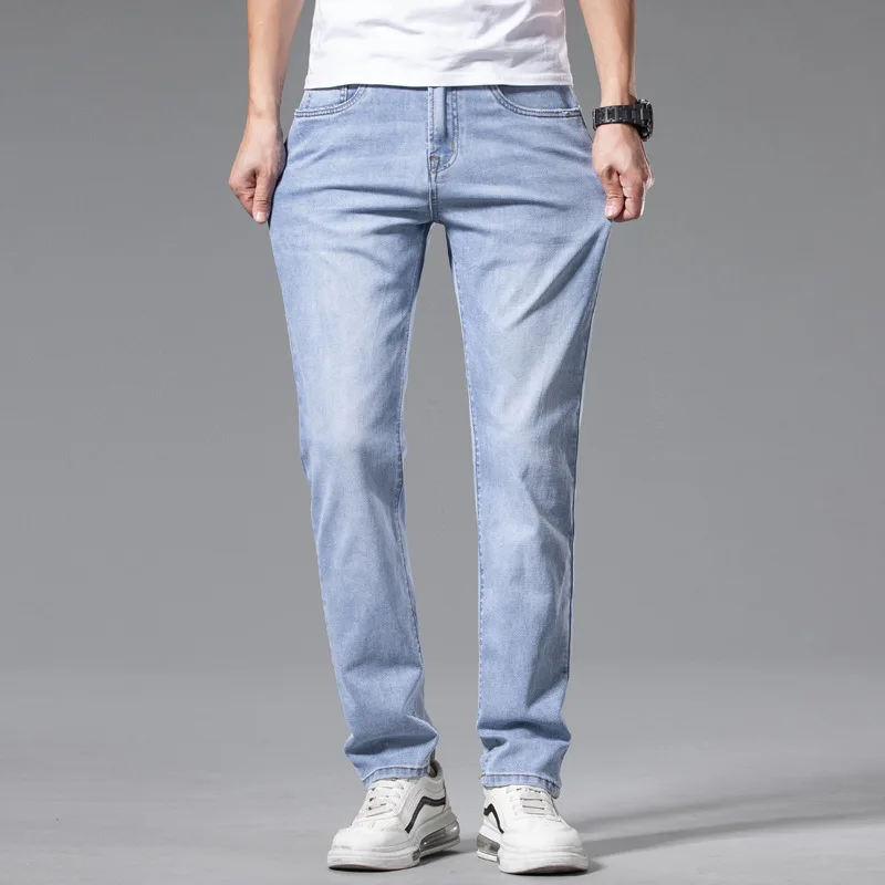 

Cotton High-end Light Blue Casual Jeans Men's Summer Thin Straight Loose Men's Pants Long Summer Pants Men'sspring/summer Models