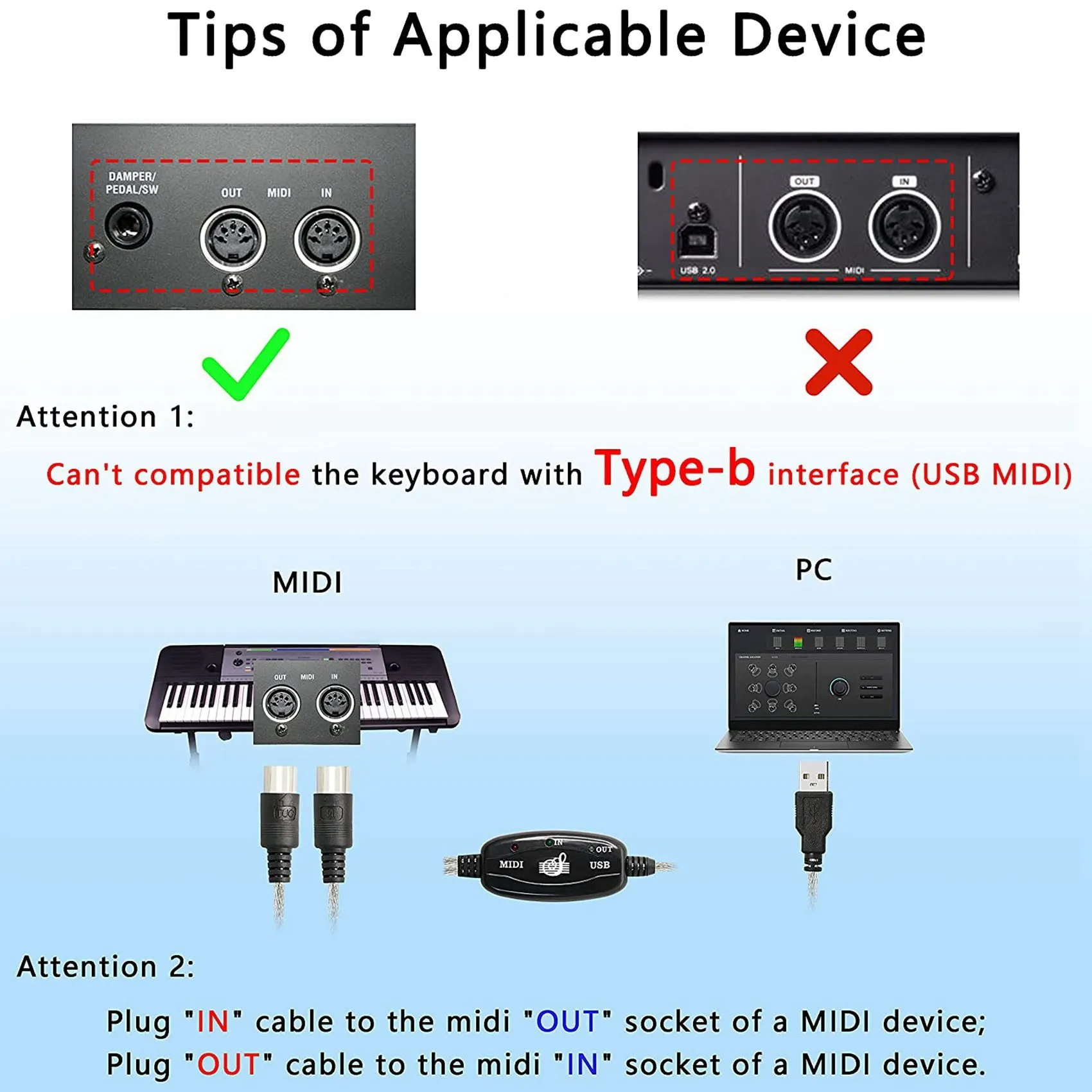 USB-кабель MIDI-адаптер USB-тип A папа - 5-контактный входной кабель MIDI Din со