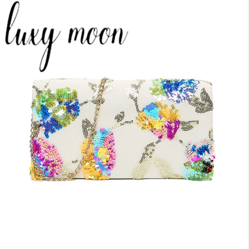 

Luxy Moon Sequin Evening Handbags Embroidery Bling Clutches Purses Fashion Ladies Banquet Wedding Bridal Bags Z640