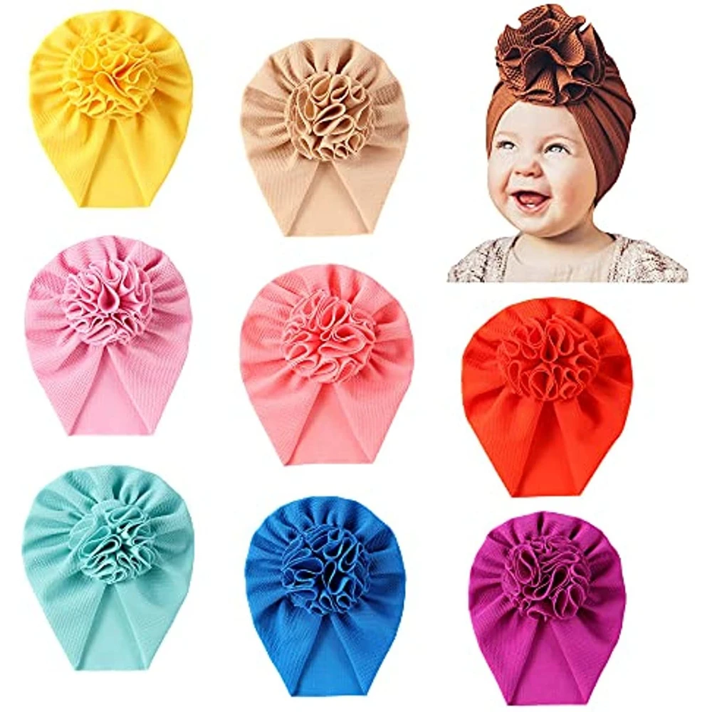

Nishine Solid Nursery Hospital Turban Hat Cap Beanie Bonnet with Big Flower for Baby Girls Toddlers Newborns Infants Headwear
