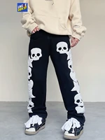 uncledonjm skull embroidery boyfriend jeans high street cargo pants men vintage hip hop denim jeans for men baggy jeans