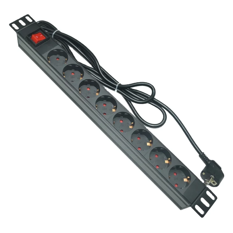 

European iec PDU 16A cabinet power strip pdu rack amount with double-break switch 19-inch cabinet row plug wiring board 8 plug