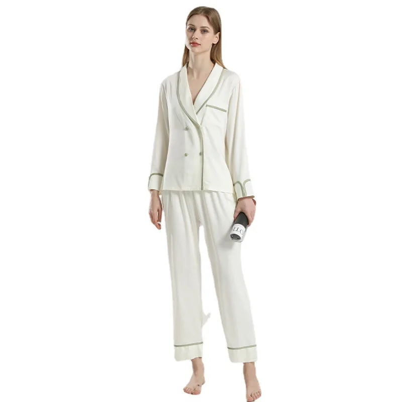 New Pajamas for Women's High-end Texture Casual Simple Home Suit Breathable and Comfortable Nightwear with Turn-over Collar