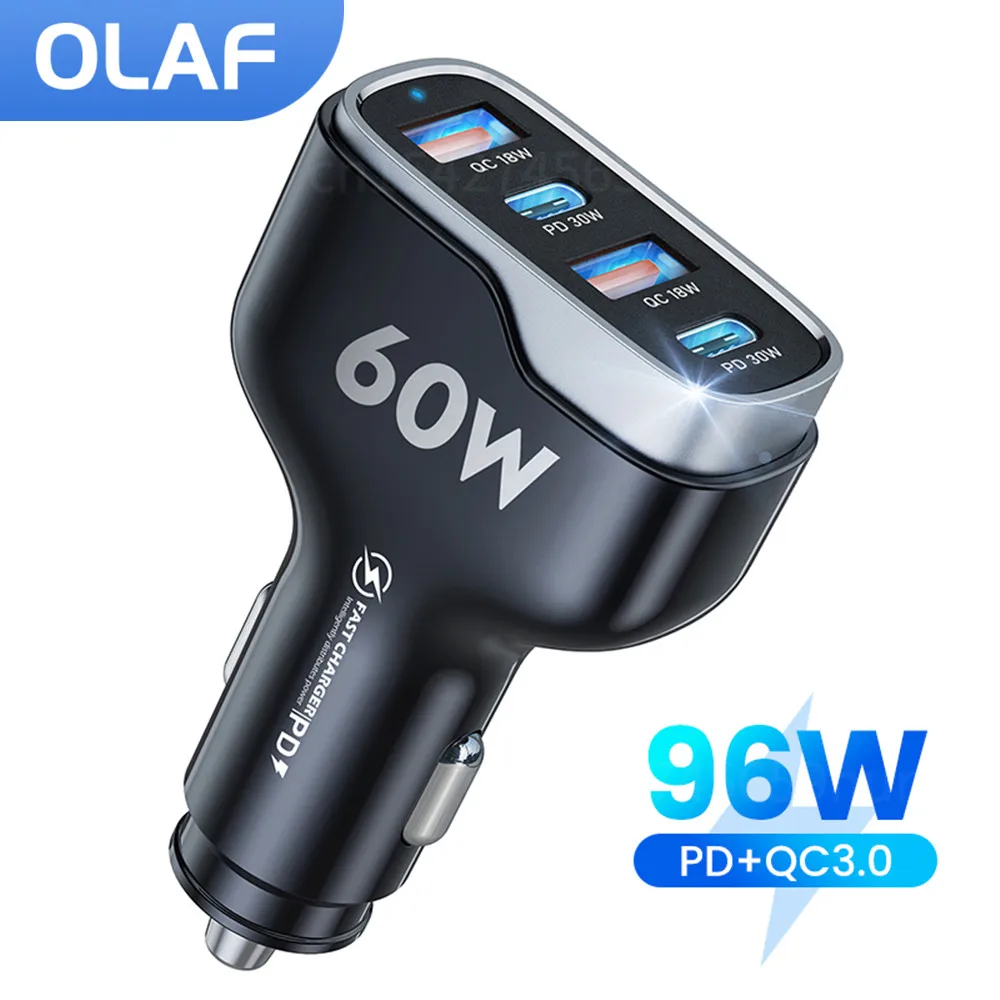 

4 Ports 96W PD Car Charger USB Type C Fast Charging Car Phone Adapter for iPhone 13 Xiaomi Huawei Samsung S21 S22 Quick Charge