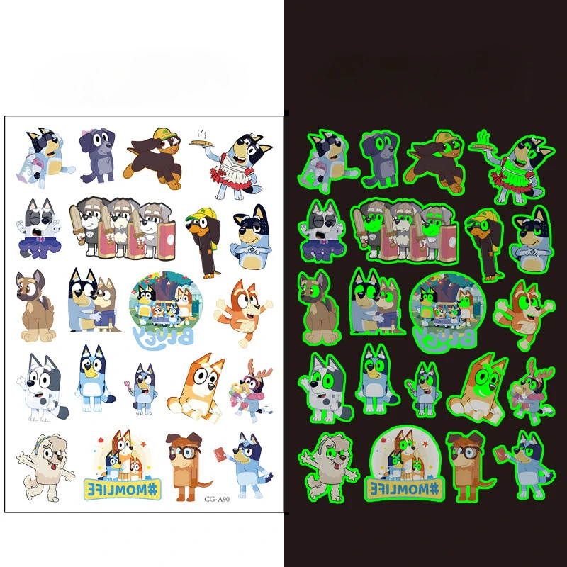 Световая татуировка серии Bluey детская светящаяся наклейка на руку лицо