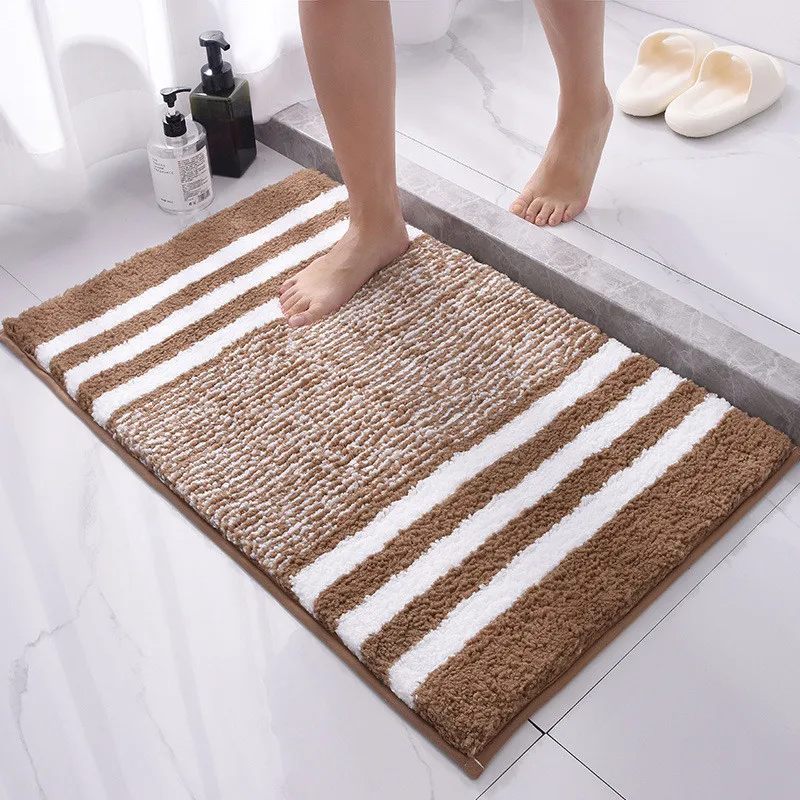

Stripe Flocking Bath Mat Microfiber Bathroom Rug Water Absorbent Soft Shower Foot Pad Anti-slip Fluffy Floor Carpet Home Decor