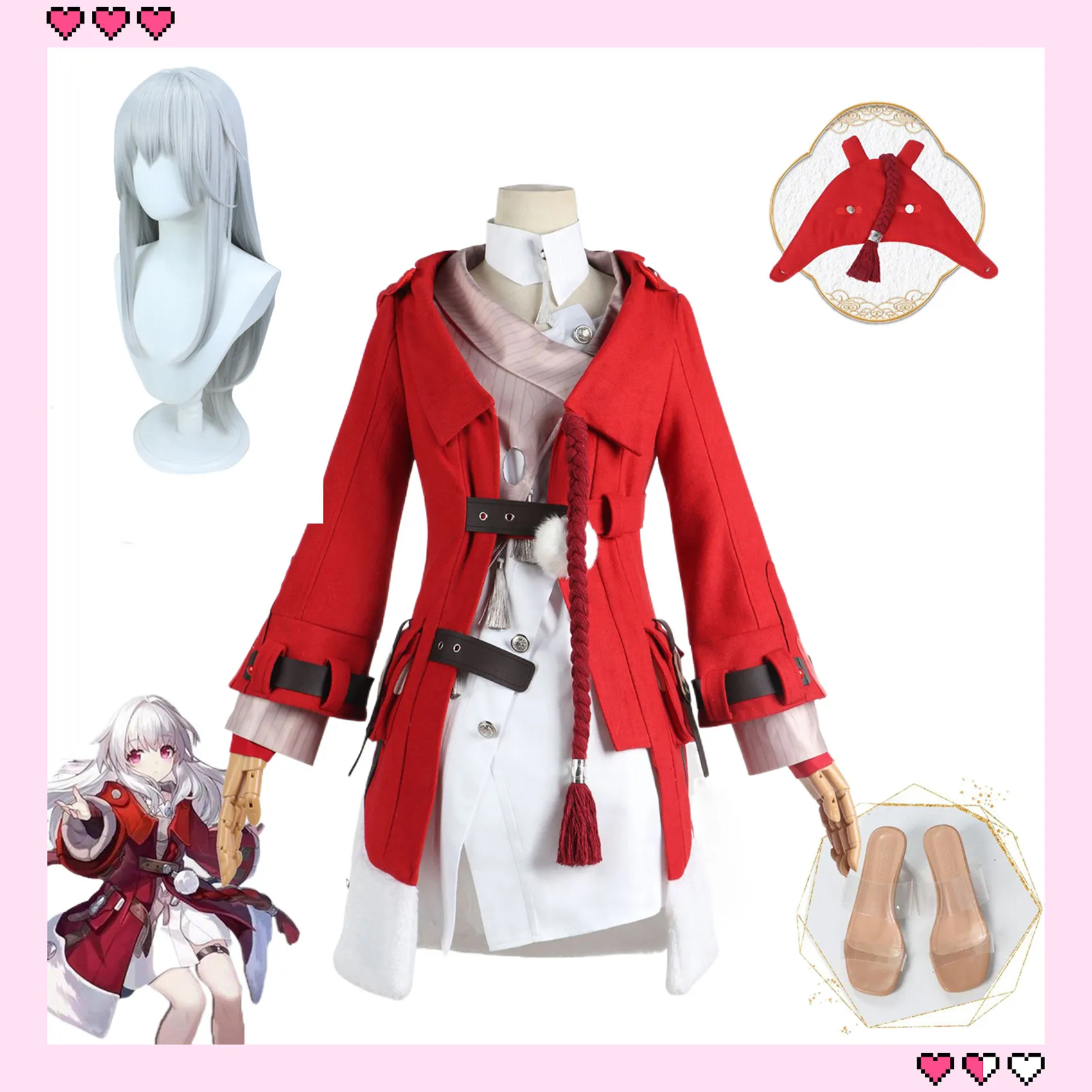 

Honkai: Star Rail Clara Cosplay Costume Wigs Shoes Full Set with Accessories Halloween Party Role Play Performance Clothing