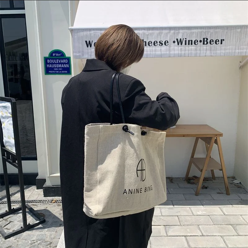 

High Quality Women Letter Print Linen Vintage Tote Beach Bags Large Capacity Female Casual Shoulder Bag Lady Travel Shopping Bag
