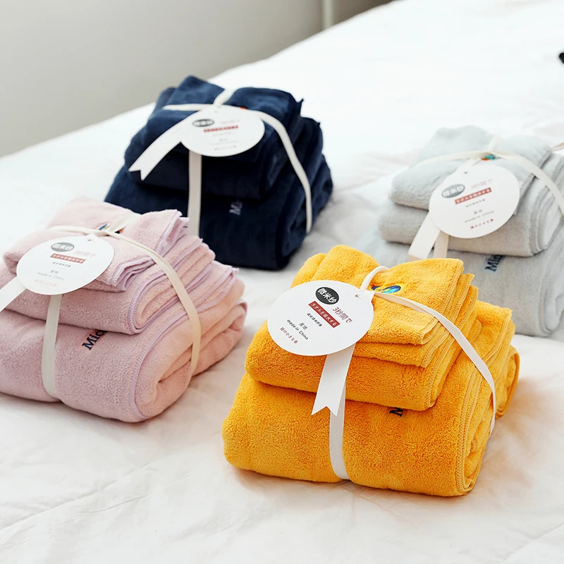 

Super Soft Hand Face Towel Bath Towel Set, Animal Embroidery Coral Fleece Quick Drying ,30x30cm+35x75cm+70x140cm