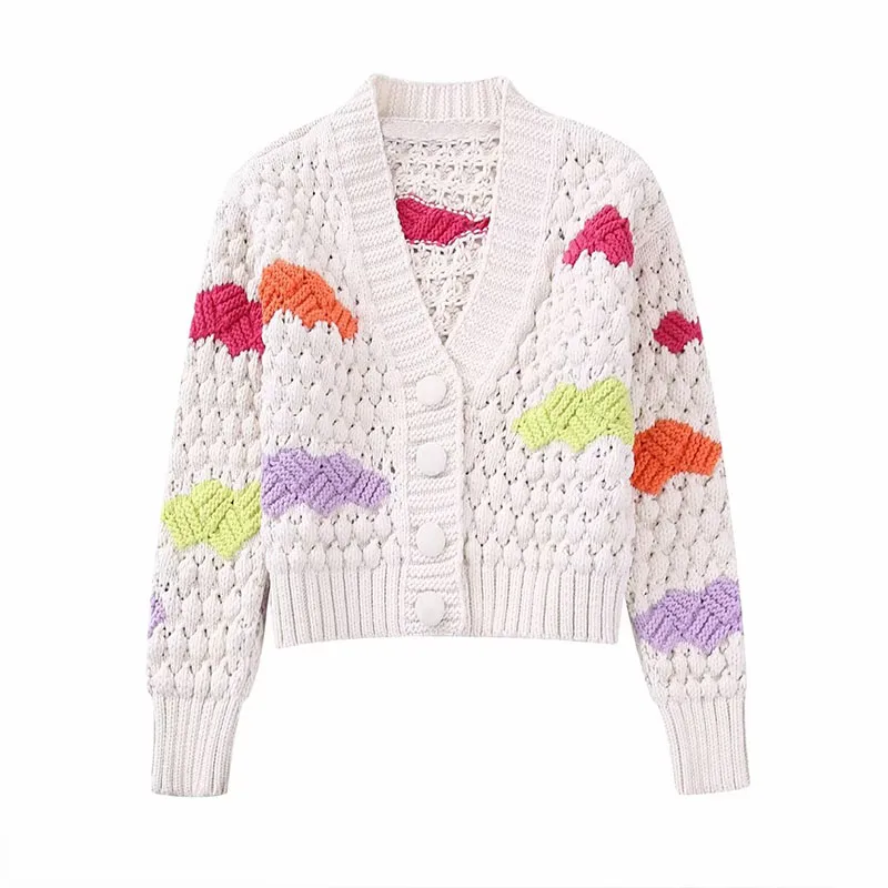 

ZATRHMBM Women 2023 New Fashion Color Matching V-Neck Knit Sweater Cardigan Vintage Long Sleeve Button Female Sweaters Chic Top