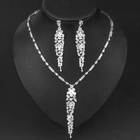 funmode european and american tassel long necklace earrings set color zircon copper jewelry set fs310