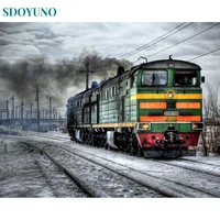 sdoyuno diy painting by numbers handpainted train oil painting picture kit adults children kill time unique gift wall decor