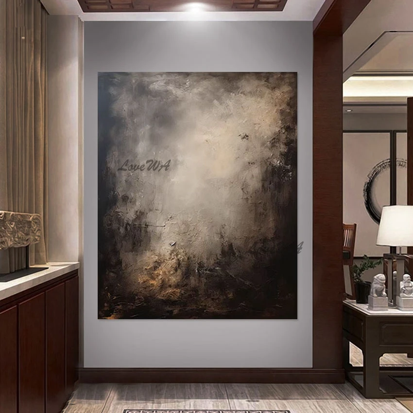 Темная простая абстрактная акриловая живопись современная толстая текстура