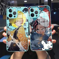 anime demon slayer kimetsu no yaiba phone case for iphone 11 12 13 pro max x xr xs max x 8 7 plus pale blue tempered glass case