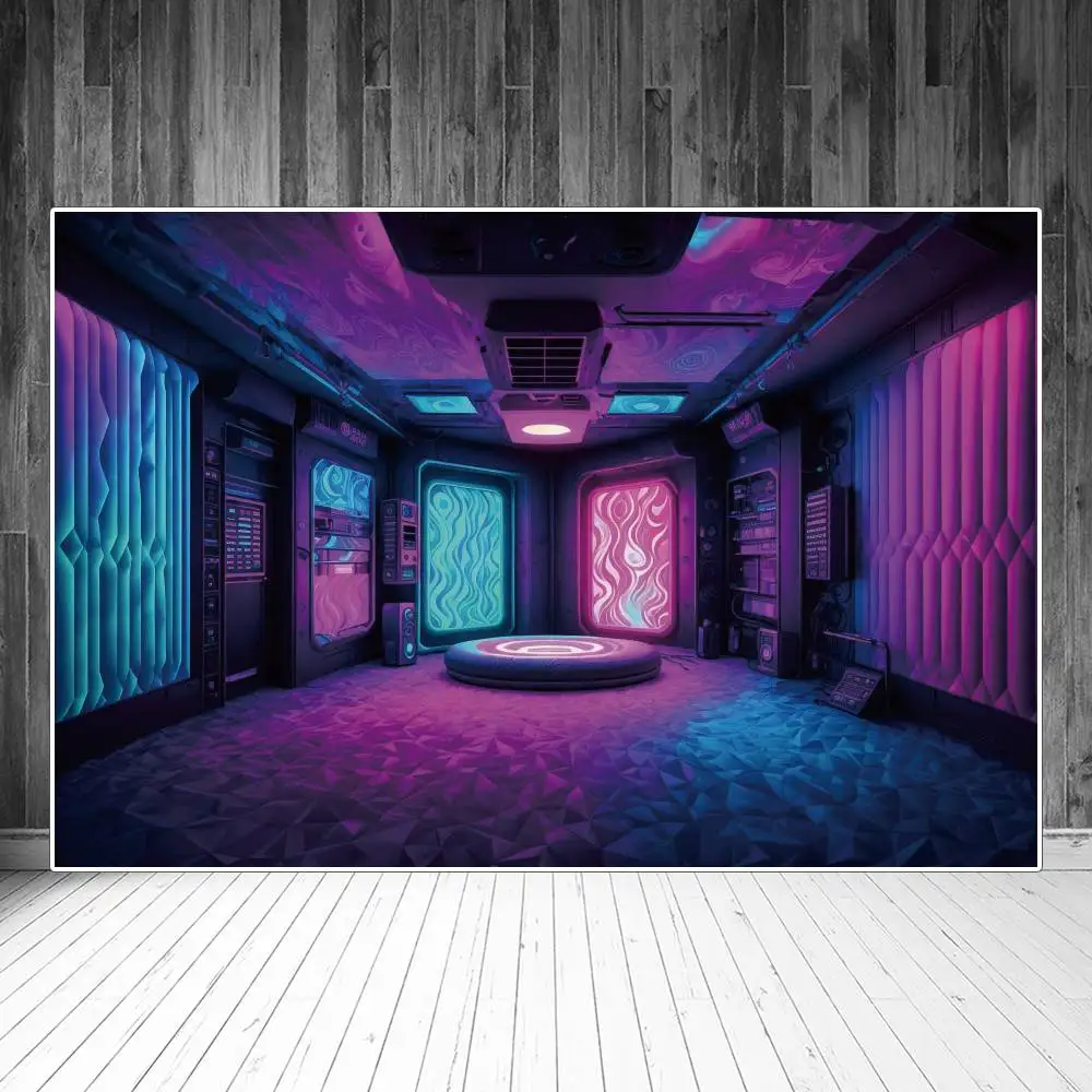 

Neon Lights Room Interior Backdrops Photography Decoration Cyberpunk Stage Personalized Kid Photocall Photographic Backgrounds
