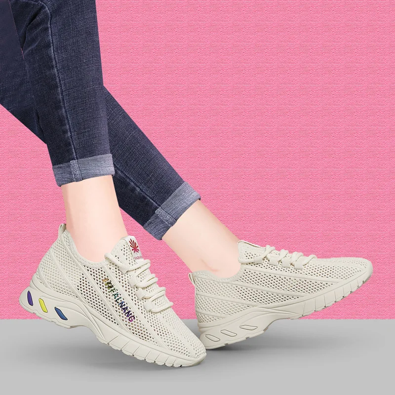 

White Shoes Women's Platform Mesh Elevator Mesh Surface Shoes Spring Breathable Summer Women's Shoes 2021 New Cross-Border