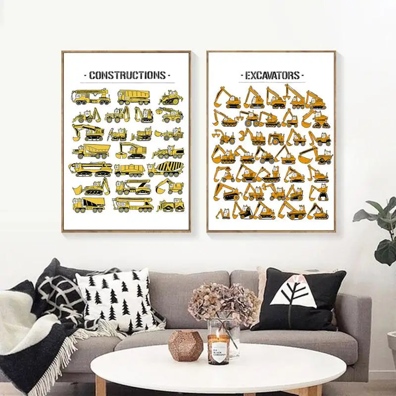 

Constructions Excavator Crane Canvas Painting Modern Home Decor Nordic Poster and Print Wall Art For Boy Room Living Room Decor