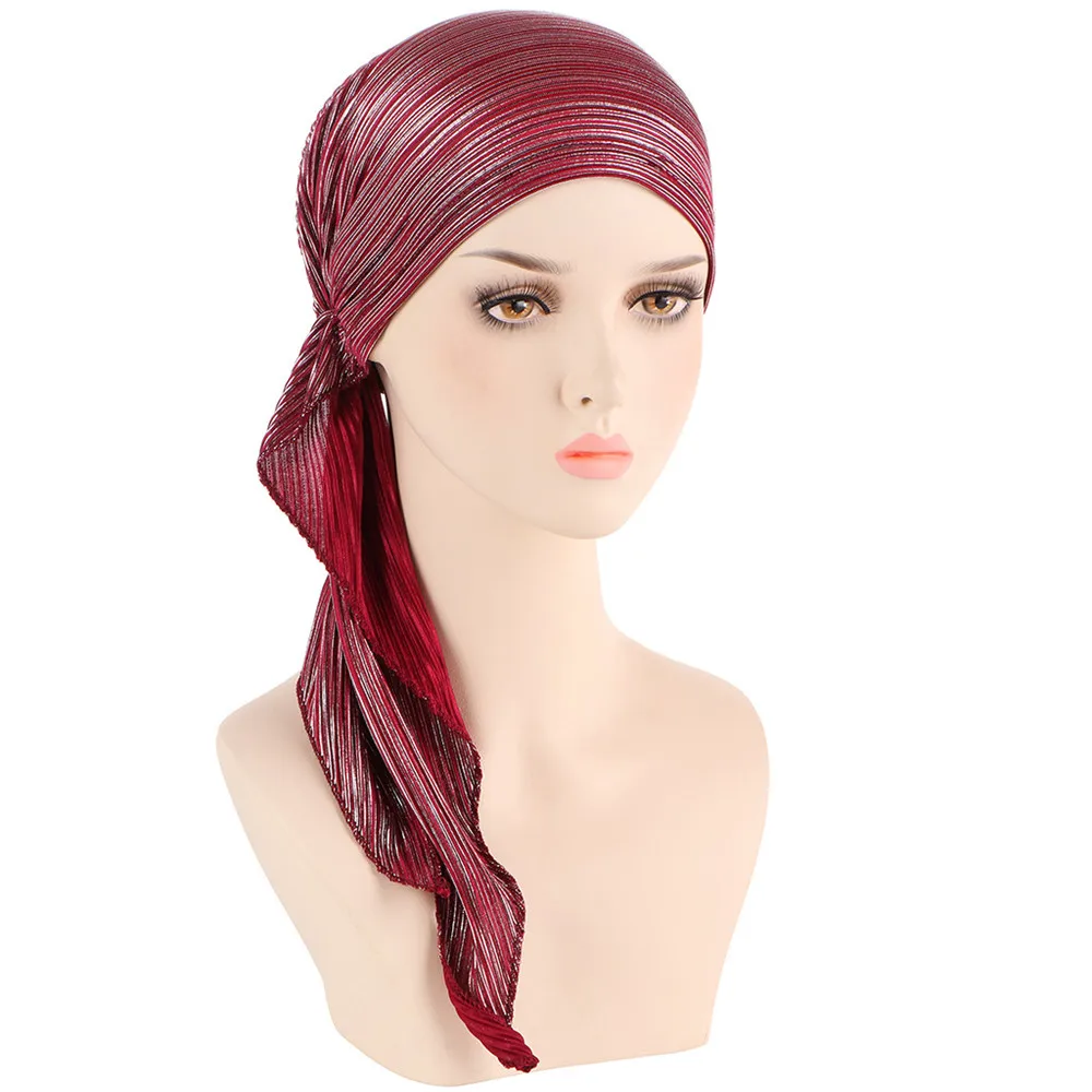 Elastic Solid Color Pre-Tied Hijab Wrap Head Scarf Hats Muslim Turban Bonnet for Women Inner Hat Fashion Female Turbantes Caps images - 6
