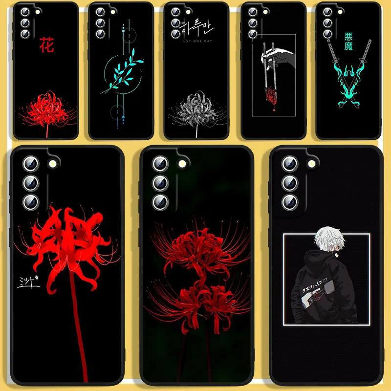 

Tokyo ghoul red flowers Phone Case For Samsung S8 S9 S10 S20 S21 S22 Plus 4G S10e 5G Lite Ultra FE Black Silicone luxury Soft