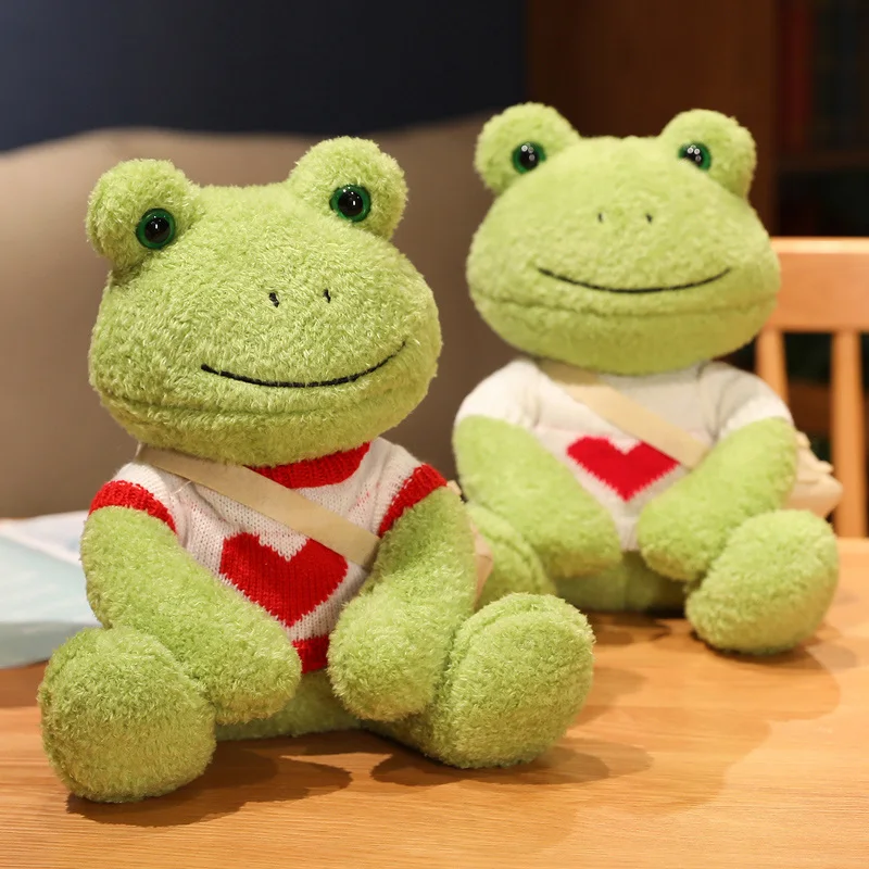 

25cm Kawaii Dressing Frog Plush Toy Stuffed Animal Fluffy Frog Figure Doll Soft Pillow for Children Boys Girls Birthday Gifts