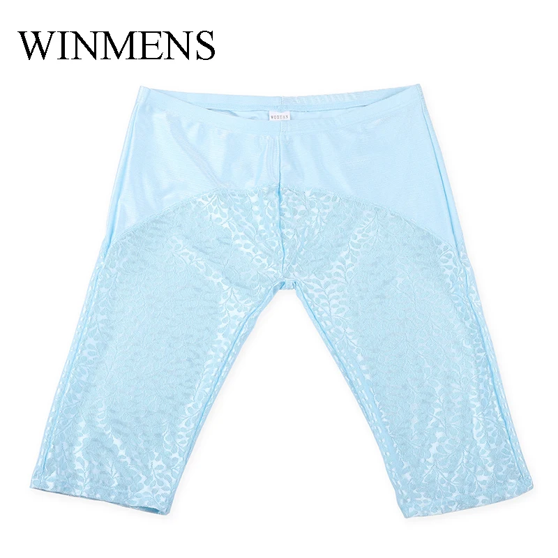 Men's Pajama Shorts Summer Pants Candy Color Lace Patchwork Male Indoor Lounge Wear Casual Comfortable Slim Night Bottoms