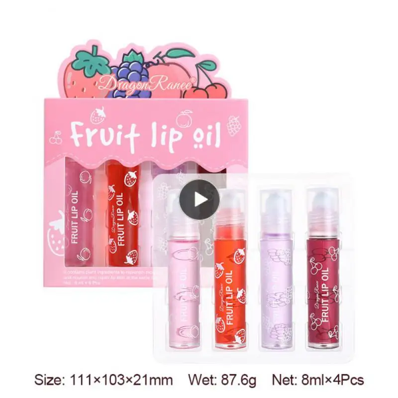 

Plump Moisturizing Transparent Lip Glaze Glass Lip Gloss Long-lasting Fruit Roll-on Lip Oil Set Lip Care Transparent Toot
