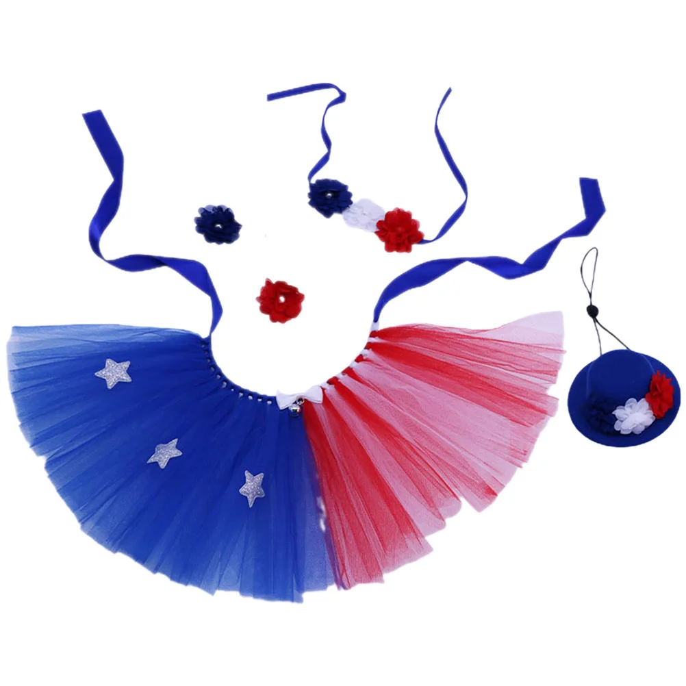 

Independence Day Tutu Skirt Pet Outfit Dog Patriotic Costumes Usa Hat Dress For Cat Small Dogs Puppy Mesh Fourth July