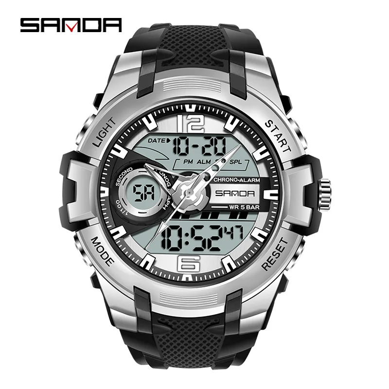 

SANDA Sport Watches Men Military Watch Digital LED Light 50M Waterproof Wristwatch Stopwatch Clock For Male Quartz Watch Relogio