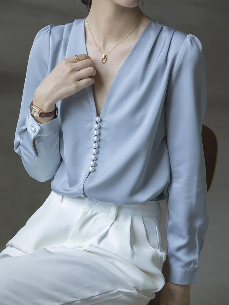 

Блузка женская с длинным рукавом, V-образным вырезом, свободного покроя