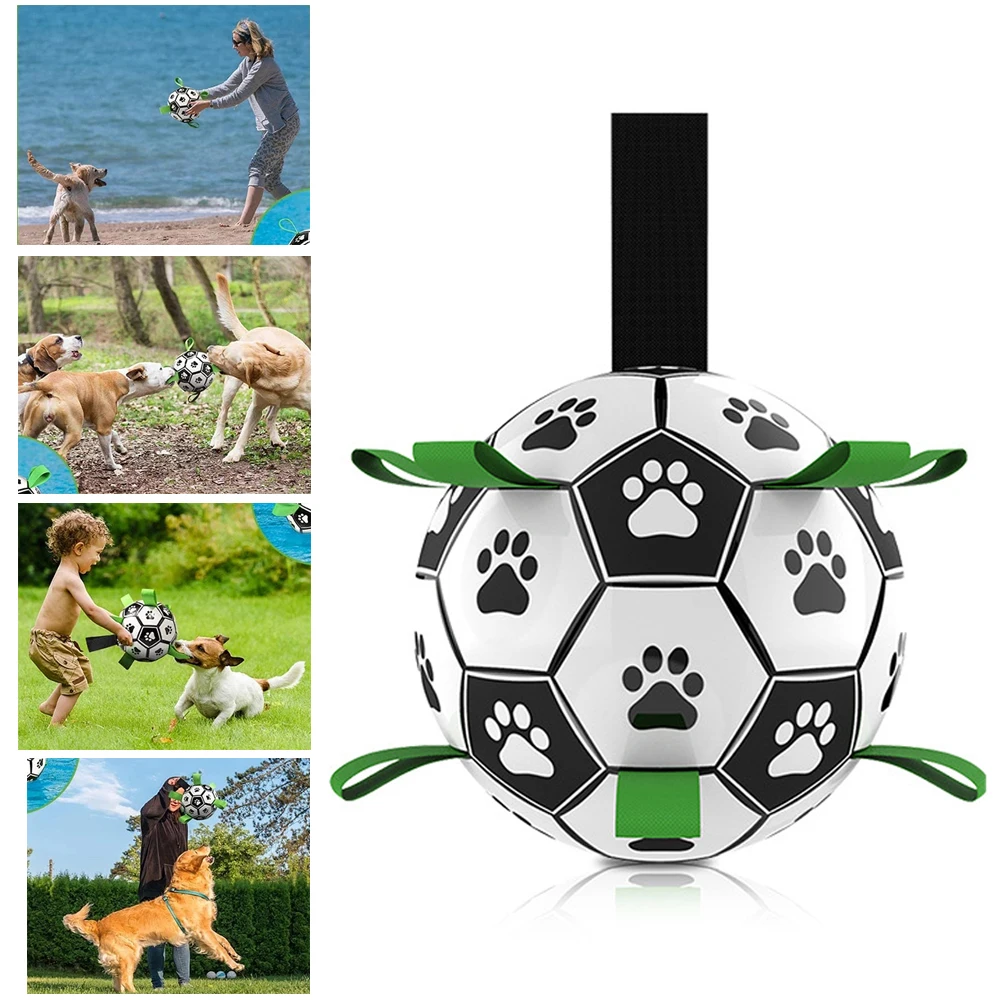 

Dog Toys Soccer Ball with Grab Tabs Interactive Puppy Toys for Tug of War Pet Water Toy Durable Dog Balls for Medium Large Dogs