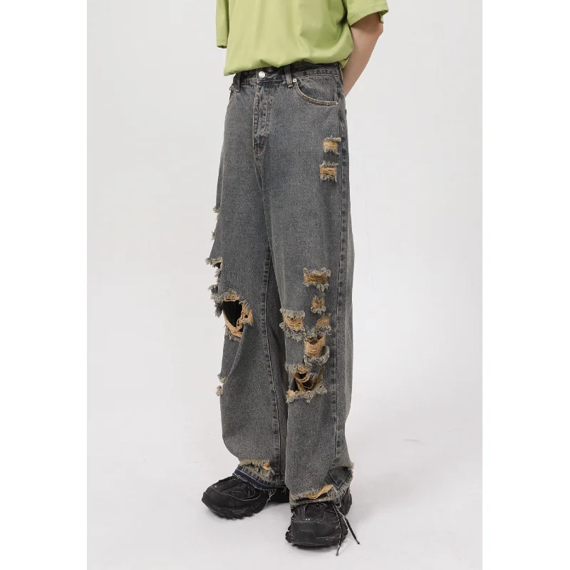 Stretchless Jeans Casual Straight Hole Beggar Casual Jeans Man