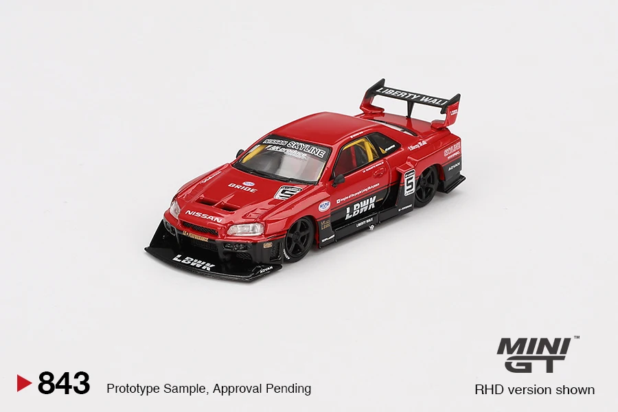 MINI GT 1:64 Nissan LB-ER34 SKYLINE 843, литая миниатюрная модель из сплава, украшение для взрослых, игрушка для мальчиков, детский праздничный подарок на день рождения (art.: 3920cd5cbe0eb) - 3920cd5cbe0eb