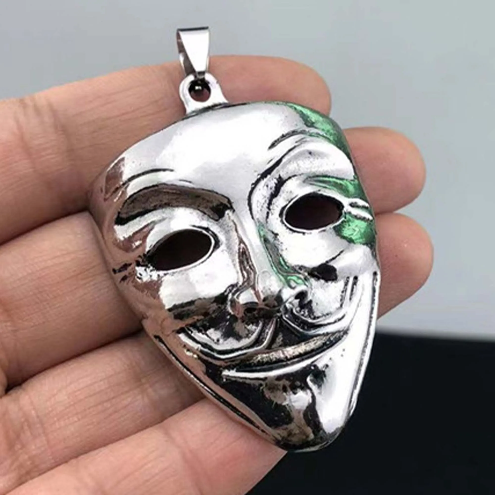 1PCS-10PCS/Lot 54x38mm Silver Punk Ghost Mask Pendant DIY Men and Women Necklace Bracelet Keychain Jewelry Charm Accessories