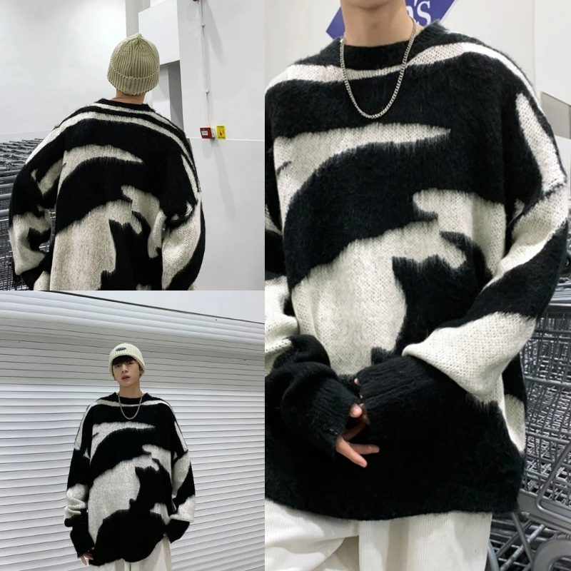 

Men Women Harajuku Sweater Tie Dye Knit Oversized Loose Pullover Top Streetwear
