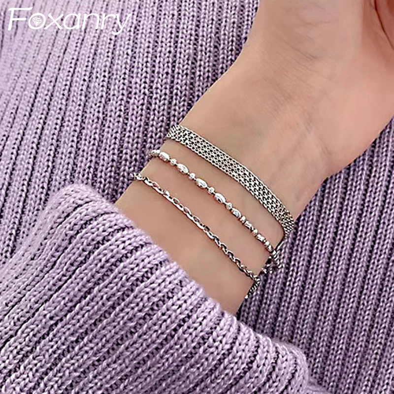 

Браслет FOXANRY с бусинами и цепочкой, минималистичный, 925