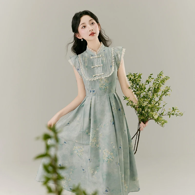 Маленькое платье с длинным рукавом улучшенное Новое китайское женская одежда 2024