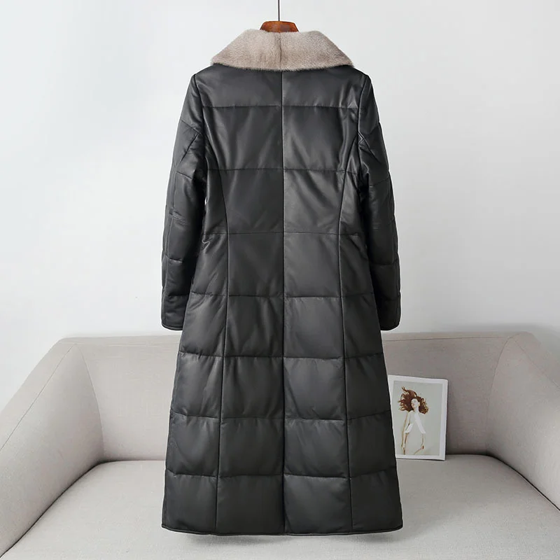 

2023Leather jacket,Real Leather Jacket Women Warm Long Down Coat Mink Fur Collar Winter Genuine Sheepskin Jackets Thick Overcoat