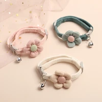cute knitting flower bell collar adjustable cat necklace pet collar traction safety buckle necklace small dog dog supplies hair