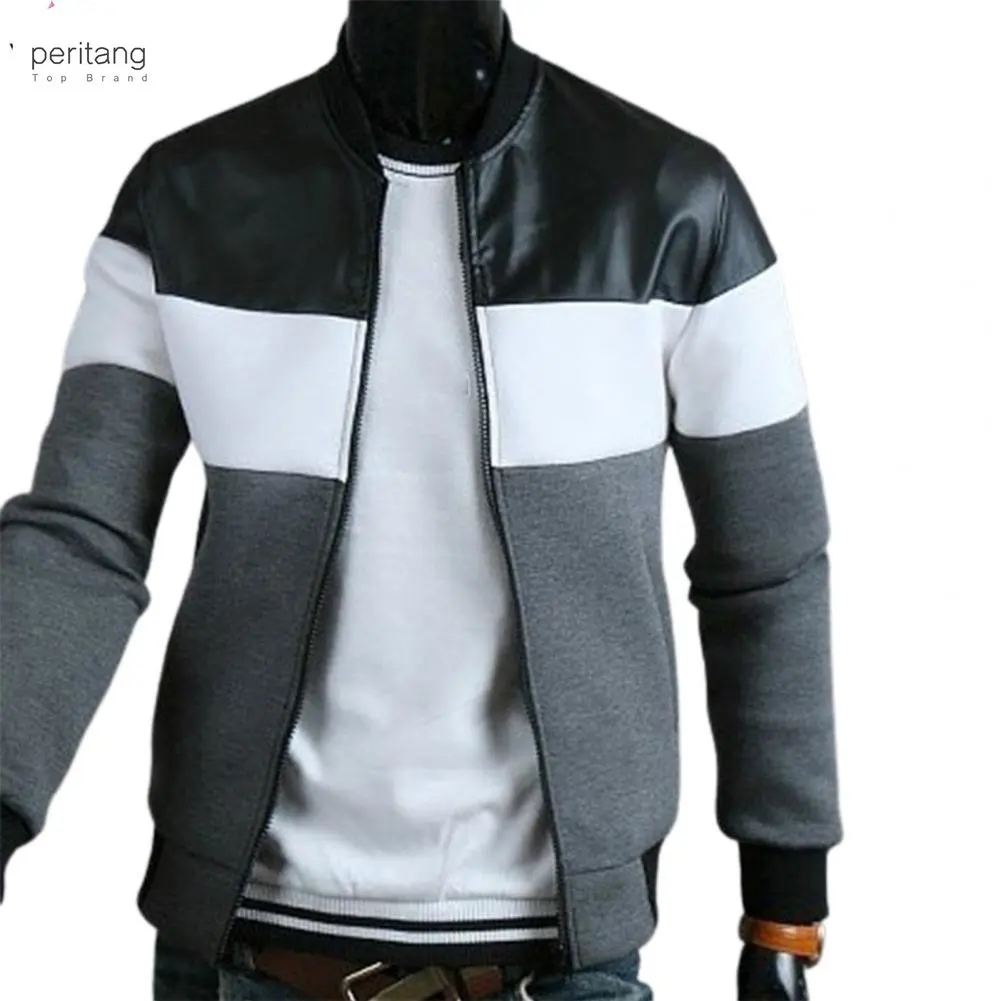 

New Men Jacket Oblique Pockets Handsome Stand-up Collar Three-color Contrast Splicing Autumn Coat for Outdoor Dropshipping