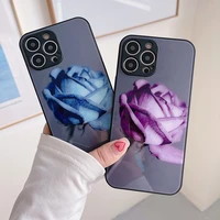 luxury cute rose tempered glass phone case for iphone 13 12 mini 11 pro max xsmax xr xs x se 8 7 plus ultra thin silicone cover