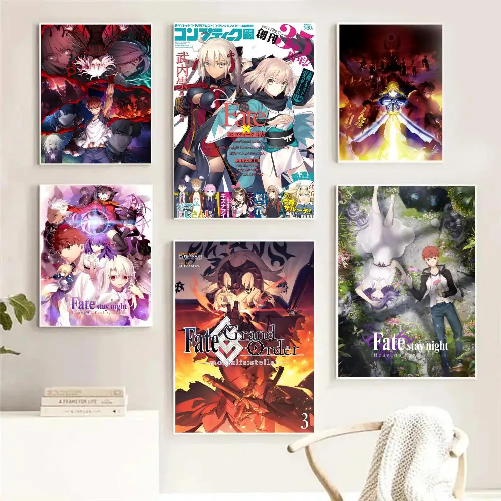 Фото Аниме-постер F-Fate Saber с каллиграфией, HD-печать на холсте, настенный декор, художественный постер, фотографии для гостиной, домашний декор №1